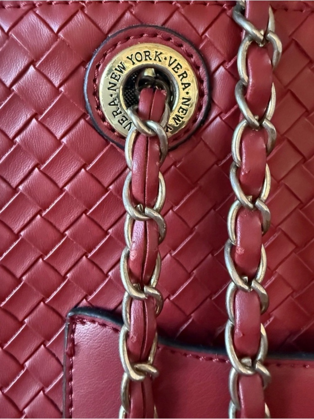 VTG Y2K Vera New York  Vera Wang Red Basket Weave Shoulder Bag 13.5Wx10Hx5.5D - Picture 3 of 15
